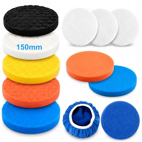 12 Stück 150mm Polierpads Waben Polierschwamm Auto Polierpad | Polierschwamm Auto, Polierset für 150mm Exzenter Polieraufsatz und Akkuschrauber Schleifmaschine