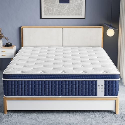INRE Matelas 160 × 200 cm,Épaisseur 30 cm,Oeko-Tex,Matelas à Ressorts ensachés,Matelas en Mousse à Mémoire de Form,Confort en 7 Zones,Design Ergonomique,fermeté Moyenne,Confortable et Respirant