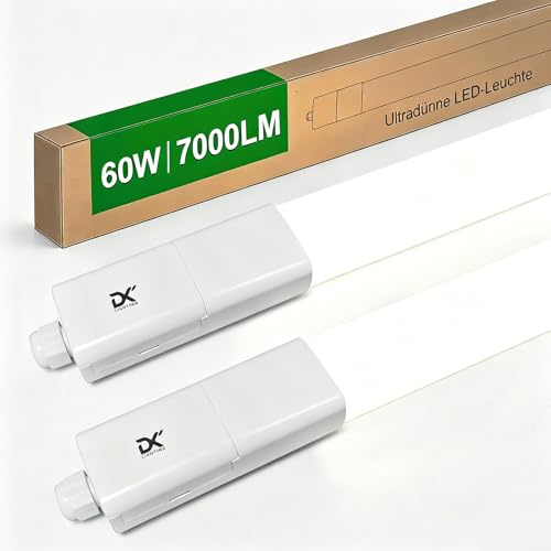 DXLIGHTING 2 Stück LED Feuchtraumleuchte 150CM, Verknüpfbar LED Feuchtraumlampe [60W, 7000LM, 4000K Neutralweiß] IP65 Wasserfest Wannenleuchte Deckenleuchte Röhre für Feuchtraum Garage Keller