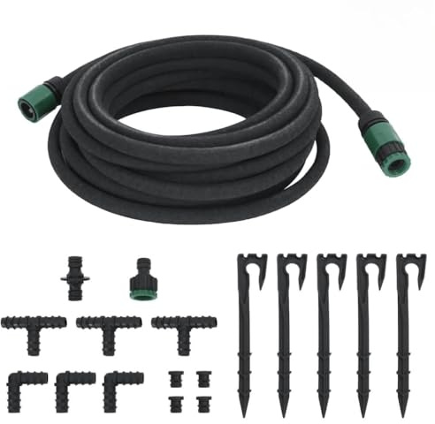 Ziaphsol Tuyau d'arrosage en caoutchouc noir - 10 m - 1,5 cm - Avec raccord de 1,27 cm - Tuyau d'arrosage poreux pour jardin, pelouse, fleurs, irrigation goutte à goutte