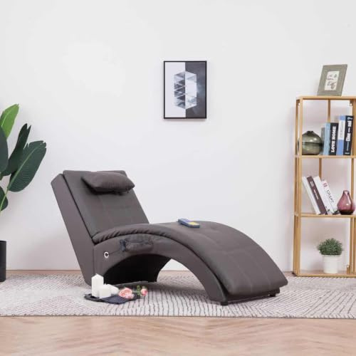 Tonture massage schäslong med kudde grå konstläder ergonomiskt vadderad med värmefunktion och 5 massagelägen justerbara för vardagsrum sovrum kontor lounge