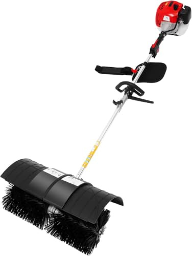 Barredora de Gasolina, Escoba Mecánica de Mano/Empuje, Cepillo Nylon 52 cm con Cubierta Protectora para Césped Artificial, Entrada, Jardín, Limpieza de Nieve y Residuos, Motor 2T o 4T