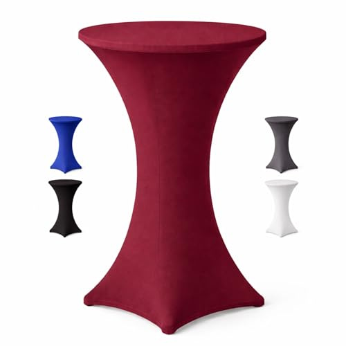 EXKLUSIV HEIMTEXTIL Stehtischhusse für Bistrotisch mit 4 verstärkten Fußlaschen elastisch Stretch Oeko-TEX Zertifiziert Ø 70-75x110-120 cm Bordeaux