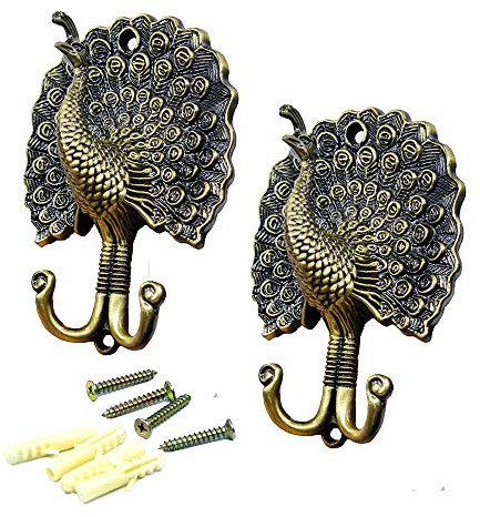 Ailejia 1Pair Peacock Curtain Holdbacks Zinc Alloy Wall Hook Hanging Ball Straps Wall Mounted Curtain (Bronze)