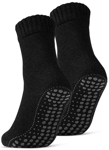 2 | 4 | 6 Paar ABS Socken Herren Damen Anti Rutsch Socken mit Wolle 21463 WP (Schwarz 2 Paar 39-42)