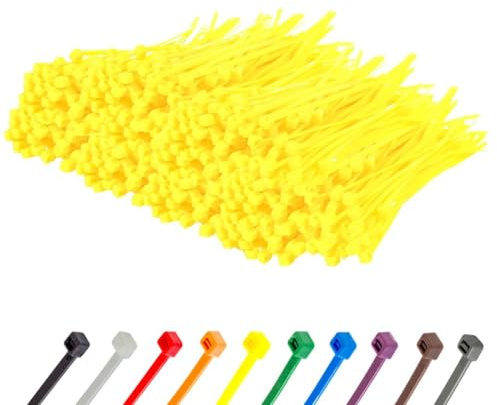 Gocableties Small Yellow Cable Ties, 100mm x 2.5mm, Bulk Pack of 1000, 4” Premium Nylon Zip Ties, Plastic Tie Wraps, Secure Self-Locking Mechanism, for Home, Garden, Office and DIY