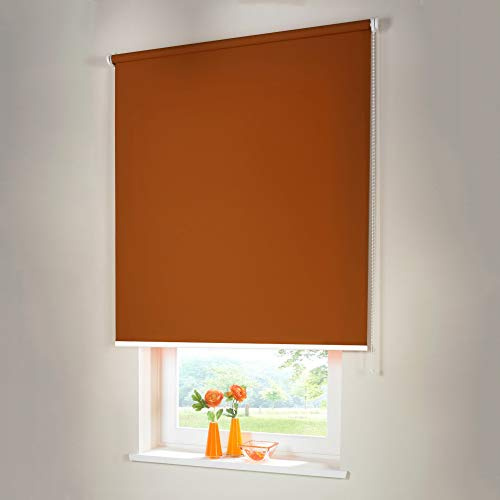 Sonnenschutz-HH® - Seitenzugrollo Verdunkelungsrollo - Außenmaß Breite 80 x 90 cm Höhe Terracotta - Lichtundurchlässig Blickdicht Rollo für Abdunkelung Kettenzugrollo inkl. Universalträger