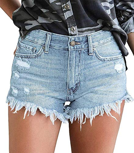 KISSMODA Ripped Wash Denim Shorts for Ladies High Waisted Hot Shorts Jean Pants