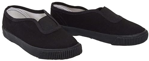 shelikes Girls Boys School PE Pumps Gym Black Trainers Touch Fastening Dance Plimsolls (Black Gusset, 3 UK)