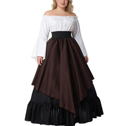 BPURB Vestito Medievale da Donna Costumi Rinascimentali Vestito (Top e Gonna e Sottoveste), Medium