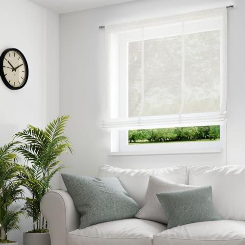 Raffrollo Stoffrollo Leinenstruktur Uni Creme inkl. Technik 120x140cm