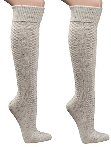 krautwear Chaussettes de costume traditionnel pour homme avec laine et fil en tweed de haute qualité - Beige - 43-46 (2 paire)