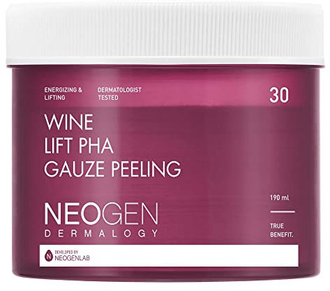 DERMALOGY by NEOGENLAB Wine Lift PHA Gauze Peeling Pads (30 pads) – Exfoliating and Firming Facial Pads with AHA, BHA, PHA, LHA, Wine Extract, Peptides and Collagen – Korean Skincare