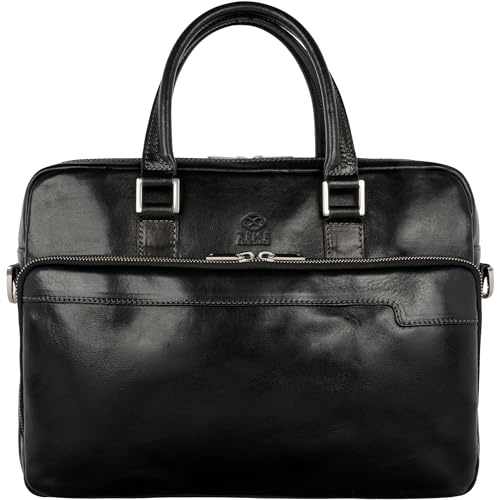 Time Resistance Aktentasche Leder Laptoptasche mit Schultergurt - Handgefertigt in Italien - Arbeitstasche - Businesstasche - Umhängetasche