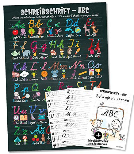 Lernposter ABC Schulposter Mein Grundschrift GS A1 Lernhilfe | Format 59 x 84 cm für Vorschule Grundschule ABC Rechnen Schreiben Lernen Poster und Lernhilfe