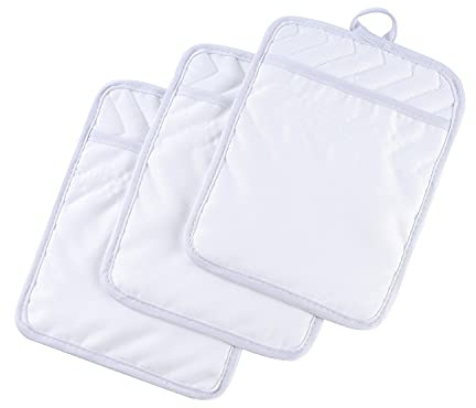 ANYI Topflappen und Ofenhandschuhe, 17,8 x 22,9 cm, hitzebeständig, Topflappen-Set, mit rutschfesten Küchenhandschuhen, 3er-Pack (weiß)