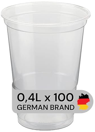 Bicchieri di plastica LogiPack GeRo – Bicchieri con scala graduata da 0,4 l | Bicchieri monouso in plastica rigida (PP), trasparenti | Bicchieri da birra e da festa – Bicchieri di plastica, 100 pezzi