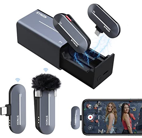 SYNCO Lavalier Mikrofon Wireless Typ-C, P1ST 2,4GHz Mikrofone Kabelloses Ansteckmikrofon mit Ladekoffer USB-C für iPhone 16/15/Samsung/Google Pixel, Mikrofon-Lavalier-Wireless-Funkmikrofon-Handy