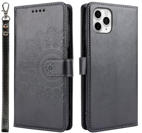ELTEKER Handyhülle iPhone 11 Pro, Hülle iPhone 11 Pro Klapphülle, [3 Kartenfächer] [Magnet Verschluss] Leder Eleganter Prägung Schutzhülle Ledertasche Handyhülle für iPhone 11 Pro, Schwarz