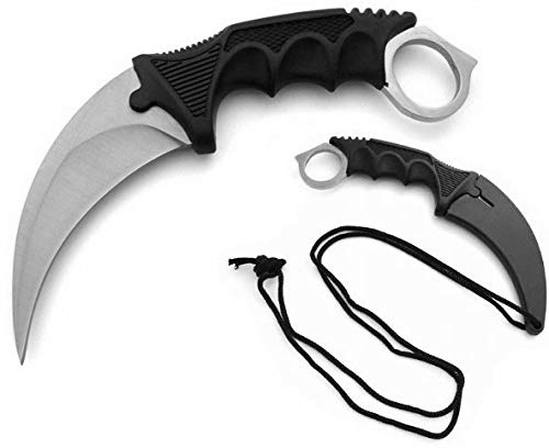 VIKING GEAR PREMIUM Karambit Messer 19 cm CSGO Knife - Tactical Hunter Knive Sammlermesser - Counter Strike Global Offensive Skin - CS:GO Neck Knife (Silber)