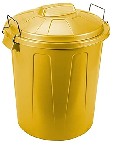 Tradineur - Poubelle en plastique, couvercle et poignées métalliques, conteneur à déchets, corbeille, recyclage, industrielle, fabriquée en Espagne (jaune, 51 litres)