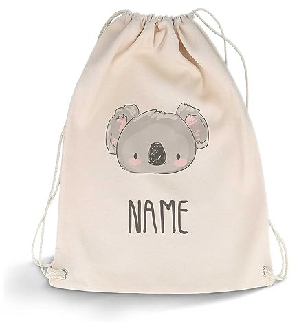 GRAVURZEILE Bedruckter Turnbeutel - Tier mit Wunschnamen - personalisiert mit Namen - Sportbeutel Rucksack Daypack Gymbag mit Kordelzug - für Sport & Freizeit - 12l 33x45 cm - Farbe: Koala