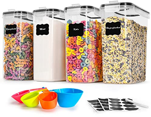 Contenitori Ermetici per Alimenti 4.0L*4 - Contenitori per Alimenti Plastica con Coperchio Barattoli Cucina Ermetici Organizer Cucina - Barattoli Cereali,Farina, Contenitori Pasta,Muesli