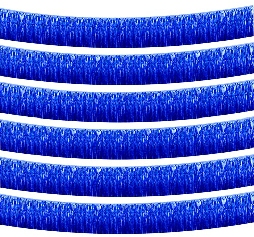 6 Pack 10 Feet Foil Fringe Garland Metallic Tinsel Streamers Banner Wall Hanging Curtain Backdrop Banner for Parade Floats, Thanksgiving, Christmas, Birthday, Halloween Party Decorations(Blue)