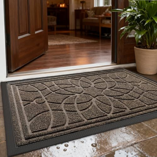 DEXI Felpudo Entrada Casa 40 x 60 cm, Felpudos Exterior Antideslizante y Lavable, Impermeable Alfombra Atrapar Suciedad para Puerta Principal, Balcón, Jardín, Marrón | Alfombra de entrada interior antideslizante impermeable, felpudo absorbente lavable para oficina, jardín, balcón