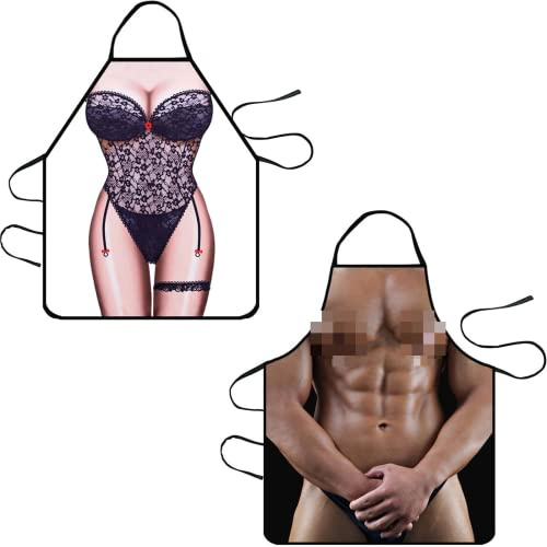 Grembiule Cucina Grembiuli da Cucina Barbecue Grembiule Grigliare Regalo Divertente Simpatico Uomo Donna Grembiule Novità Idee Regali Divertenti per Compleanno Natale (Grembiule da Cucina Coppia)