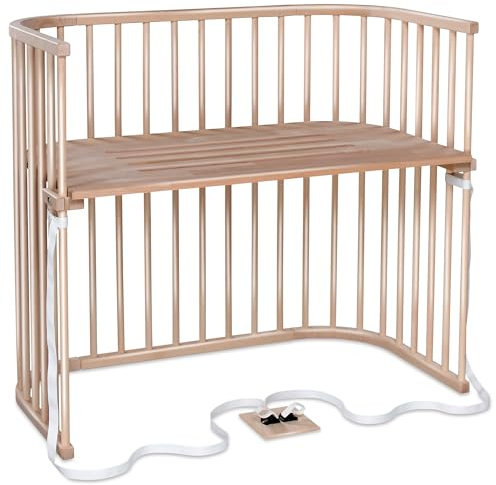 babybay Boxspring XXL Beistellbett aus massivem Buchenholz/kompakt & verwandelbar/Kinderbett Höhe stufenlos verstellbar/mitwachsendes Babybett (Natur lackiert)