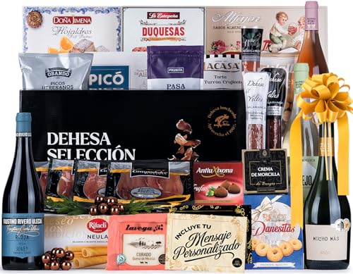 Cesta de Navidad con Jamón Gourmet 2025 (Lote 216) · Con Ibericos Especiales, Vino, Brut, Dulces Variados, Embutidos y Queso · Incluye Tarjeta Personalizable · Regalo Corporativo, Familiar o Personal
