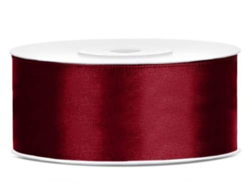 Satinband, 25 mm, dunkelrot, bordeauxrot, Rolle, 25 m Spule, für Hochzeit, Taufe, Weihnachten, Neujahr, Geschenkidee