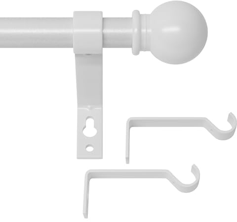 Gardinenstange Weiß Matt 300 cm, Wandmontage Weiss Gardinenstangen Set, Metall 16mm Durchmesser Gardinenstange 3m Lang für Outdoor Wetterfest