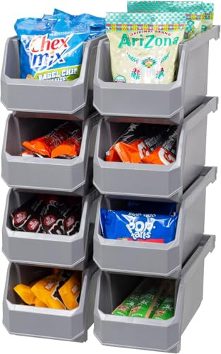 ReadySpace Plastic Containers for Organizing and Storage Bins for Closet, Kitchen, Office, Toys, or Pantry Organization, Medium, 8-Pack, Grey