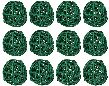 sourcing map 20 Stück Rattan Deko Dekokugel Rattankugeln, 3 mm Korbweide Rattan Kugeln Wicker Ball Wellensittich Spielzeug Vogelspielzeug für Vasenfüller Hochzeit, Grasgrün