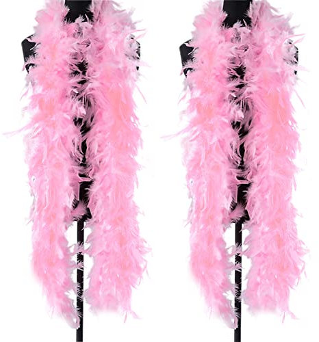 2 Stück Federboa, 200cm Federschal Einfarbig Weihnachtsboa Damen Truthahnfedern Flauschige Federboa Weihnachten Girlande Bunte Federboa zum Basteln DIY Gatsby Karneval Halloween Fasching Kostümzubehör