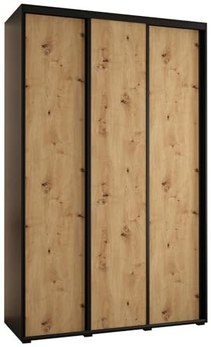 MEBLE KRYSPOL Davos 1 160 Schlafzimmerschrank mit DREI Schiebetüren - Moderner Kleiderschrank mit Kleiderstange und Regalen - 235,2x160x45 cm - Schwarz Artisan Schwarz
