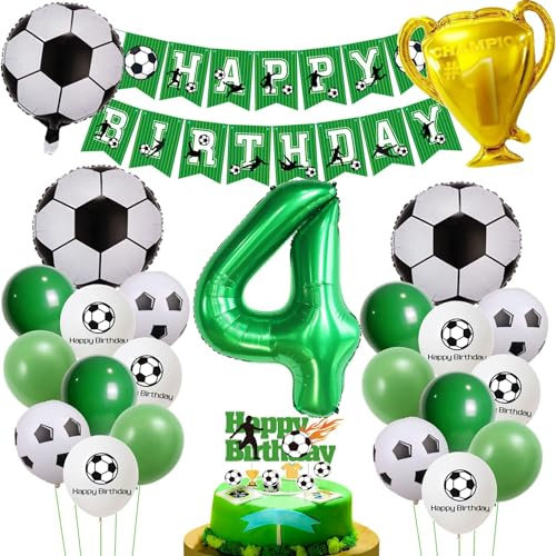 Fußball 4 Jahr Geburtstag Deko, Fussball Luftballon 4. Geburtstag Jungen, Grün 4 Ballon Fußball Deko, Geburtstagsdeko 4 Jahr Jungen, Luftballon 4 Junge Fußball, 4 Jahre Fußball Tortendeko