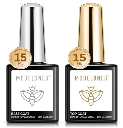 Modelones Base Coat Top Coat UV Nagellack Set, 2 * 15ml No Wipe Top Coat Gel UV Soak-Off UV/LED Gel Nagellack Unterlack & Überlack für Gelnägel Nail Art Maniküre Nageldesign