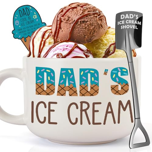 YEUYUQIU Dad Birthday Gifts from Daughter Son - Dad's Ice Cream Bowl Set | Ideal Christmas Father's Day Birthday Gifts for Father Daddy Father in Law New Dads Men, Best Dad Ever Gifts