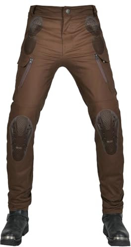 QIYUANT Pantalones Cargo de Moto para Hombre Motocicleta Jeans con Cremallera Transpirable de Verano Mujer Resistente Desgarro Pantalón de Motorista Casual con Protecciones Mejorada (Marrón, L)