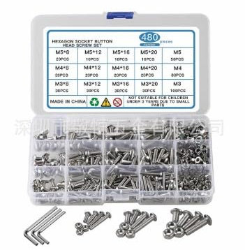 480 Stück M3 M4 M5 Sechskantschrauben,Sechskopf-Knopf Schrauben mit Muttern,Edelstahl A2 Flachrundschraube mit Innensechskant,Maschinenschrauben,Vollgewindeschrauben,Gewindeschrauben zur Reparatur