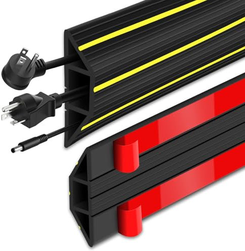 Cubierta de cable para exteriores, protector de cable de suelo, 2 m, autoadhesivo, con 3 canales de cable, de PVC resistente, antitropiezos, para el pavimento de la oficina en casa, color negro