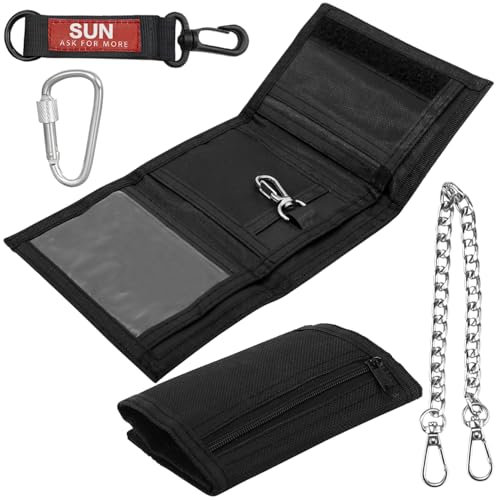 BANTI Geldbeutel Kinder Slim Geldbörse Jungen Portmonee Kinder mit Kette Clip Faltbare Dreifache Portemonnaie Kindergeldbeutel Jungs Wallet Schwarz