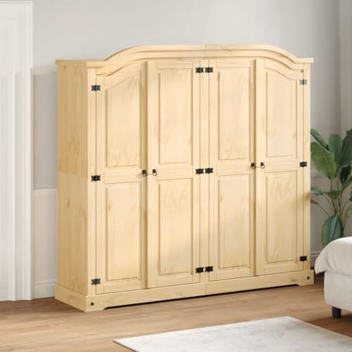Iiaky Kleiderschrank Vorratsschrank Mehrzweckschrank Schrank Kleiderschrank Corona 194x52x186 cm Massivholz Kiefer