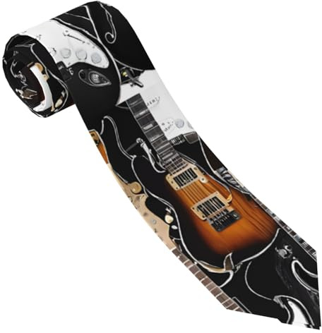 ESNAIUVCD Herren-Krawatte mit Akustik- und Gitarren-Druck, bedruckte Krawatte, formelle Party, Hochzeit, Geschenk, Krawatten für Männer, Schwarz , Einheitsgröße