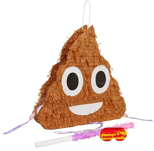 Fax Potato 3pc Poop-Emoji-Piñata-Set mit Stab und Augenbinde - Rosa Stick - Mexikaner Kinder Mädchen Jungen Geburtstagsfeier Parteien Spiele Dekorationen Bausatz