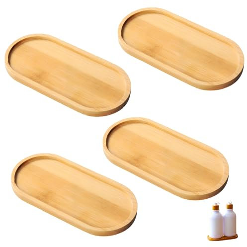4 Bandejas de Bambú Ovaladas, Bandeja de Madera, Bandeja de Servicio Ovalada, Bandeja Perfumes, Café, Bandeja de Madera de Postre, Bandeja para Bocadillos, Sushi, Flores,17,5x8,8x1cm