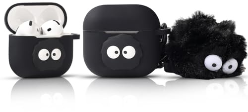 LEWOTE Compatibile con Apple Airpods 4 Custodia Protettiva Divertente e Carina con Copertura a Cartone Animato e Portachiavi a Forma di Bambola (Palla Nera)